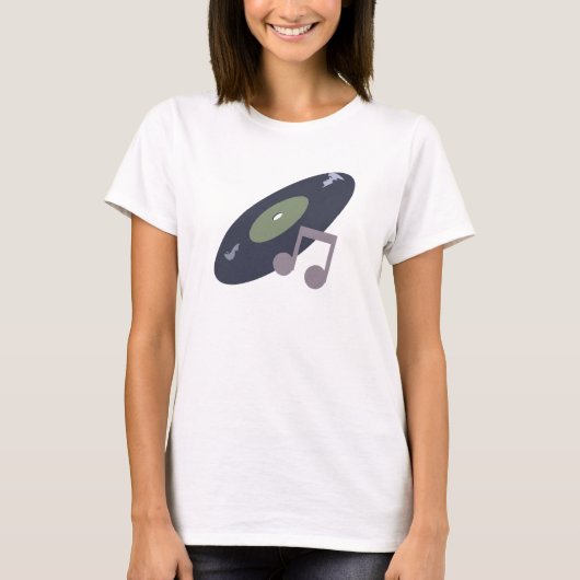 Retro Music Record & Note Originele kleuren T-shirt (Voorkant)