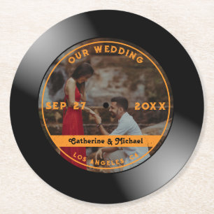 Retro Music Vinyl Record Foto Weddenschap Ronde Kartonnen Onderzetter