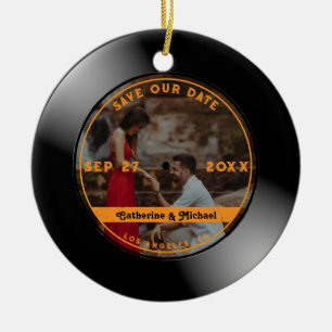 Retro Music Vinyl Record Foto Weduwronde Keramisch Ornament