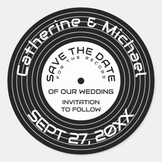Retro Music Vinyl Record uniek opslagdatum Ronde Sticker (Voorkant)
