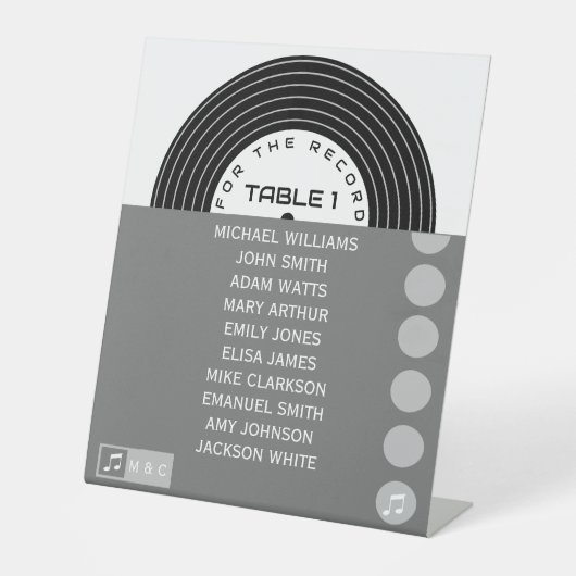 Retro Music Vinyl Record Unieke bruiloft Reclamebord Met Voetstuk (Voorkant)