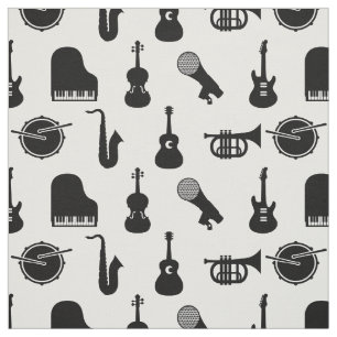 Retro Musical Instrument Icons Black & White Music Stof