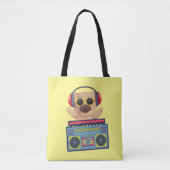 RETRO MUSICAL PUG EN CASSETTE PLAYER TOTE BAG (Voorkant)