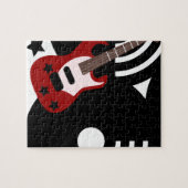 Retro Musical Rock Red Stars Guitar Legpuzzel (Horizontaal)