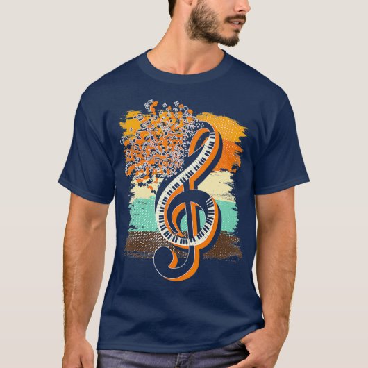 Retro Musician Music Notes Piano Keys Treble T-shirt (Voorkant)
