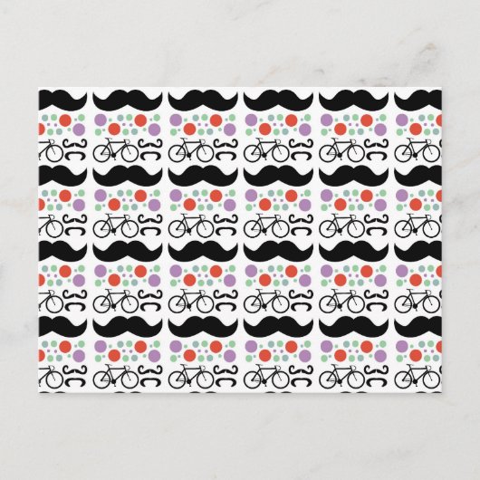 Retro Mustache Bike Pattern Briefkaart (Voorkant)