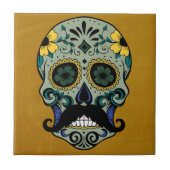 Retro Mustache Dag van de dode suikerschedel Tegeltje (Voorkant)