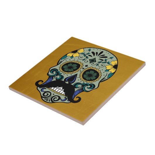 Retro Mustache Dag van de dode suikerschedel Tegeltje (Zijkant)