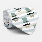 Retro Mustache en Top Hat Stripe Pattern Stropdas (Opgerold)