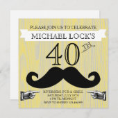 Retro Mustache Mannen B-day Bachelor Uitnodiging (Voorkant / Achterkant)