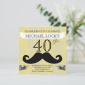 Retro Mustache Mannen B-day Bachelor Uitnodiging (Staand voorkant)