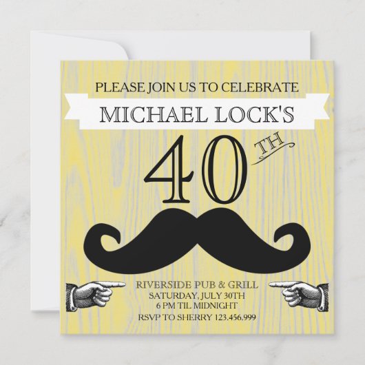 Retro Mustache Mannen B-day Bachelor Uitnodiging (Voorkant)