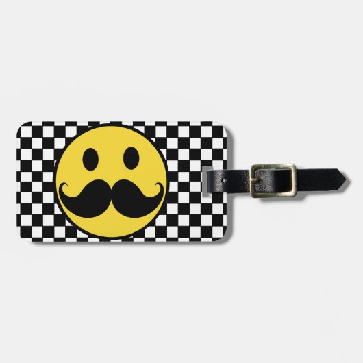 Retro Mustache Moutache w/ Checkerboard Bagagelabel (Voorkant horizontaal)