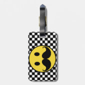 Retro Mustache Moutache w/ Checkerboard Bagagelabel (Achterkant verticaal)