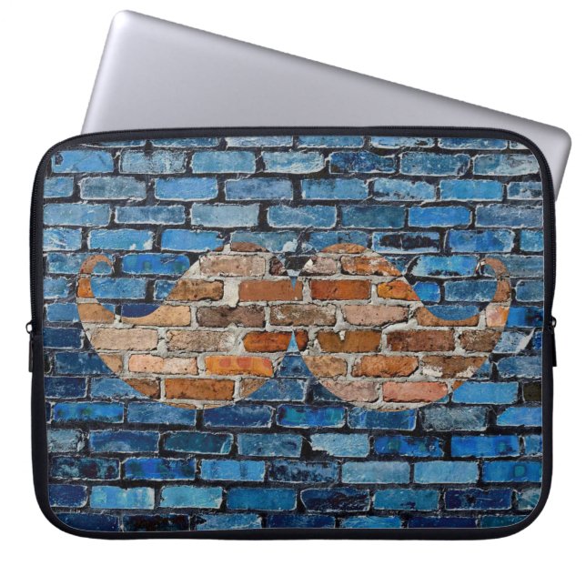 Retro Mustache Mustache Stache op Brick Wall Laptop Sleeve (Voorkant)