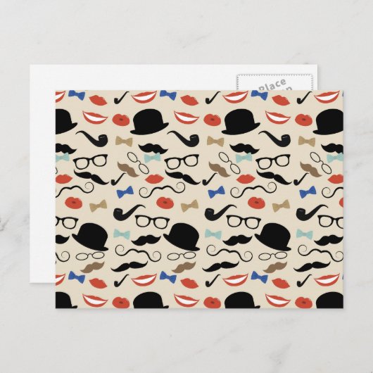 Retro Mustache Mustache Stache Pattern Briefkaart (Voorkant / Achterkant)