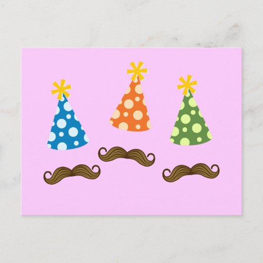 Retro Mustache Party Briefkaart (Voorkant)