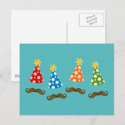 Retro Mustache Party Uitnodiging Briefkaart (Voorkant / Achterkant)