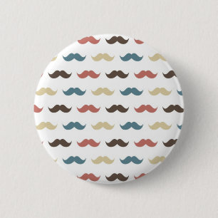 Retro Mustache Patroon in meerdere kleuren Ronde Button 5,7 Cm