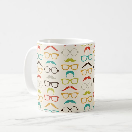 Retro Mustache Pattern Koffiemok (Voorkant links)