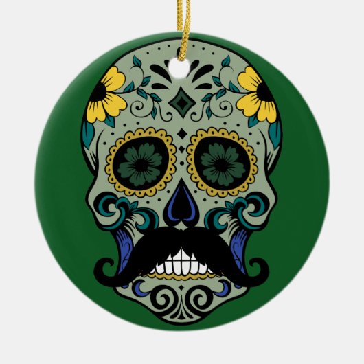 Retro Mustache Sugar Skull Keramisch Ornament (Voorkant)