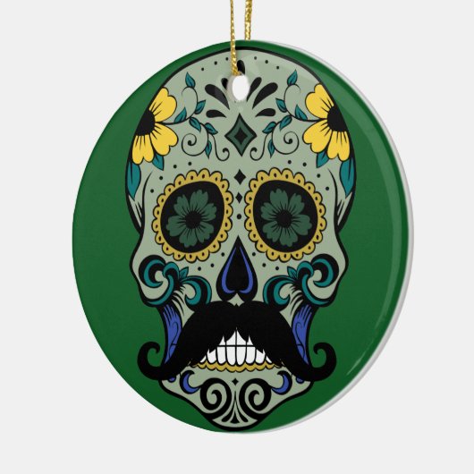 Retro Mustache Sugar Skull Keramisch Ornament (Links)