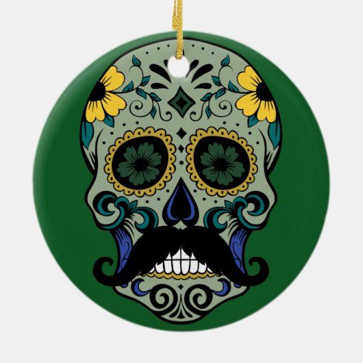 Retro Mustache Sugar Skull Keramisch Ornament (Achterkant)