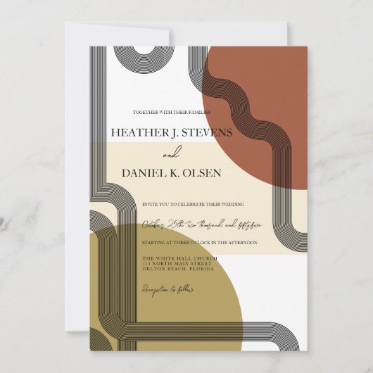 Retro Mustard Beige Terracotta Abstracte bruiloft Kaart (Voorkant)