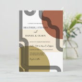 Retro Mustard Beige Terracotta Abstracte bruiloft Kaart (Staand voorkant)