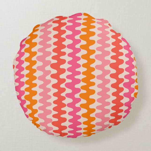 Retro Muster- pink& orange Rond Kussen (Achterkant)