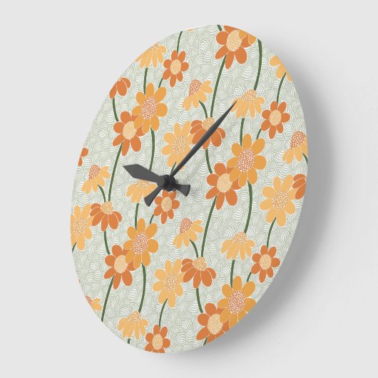 retro muted 1970s bloemen grote klok (Hoek)