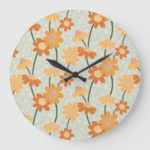  retro muted 1970s bloemen grote klok