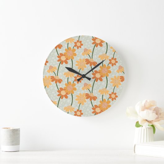 retro muted 1970s bloemen grote klok (Huis)