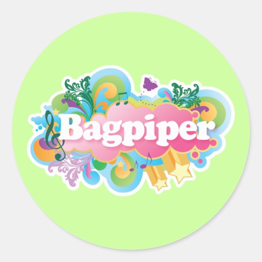 Retro Muziek Bagpiper Gift Ronde Sticker (Voorkant)