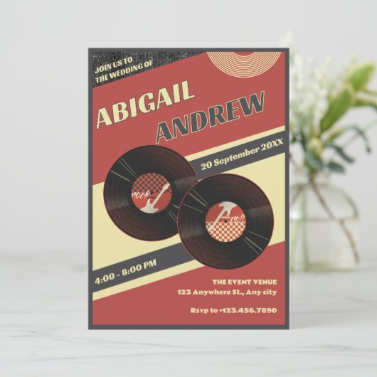 Retro muziek bruiloft kaart (Staand voorkant)