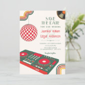 Retro muziek bruiloft save the date (Staand voorkant)