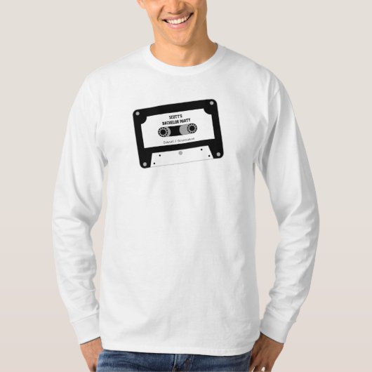 Retro muziek Cassettebandje zwart-wit vrijgezel T-shirt (Voorkant)