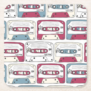 Retro muziek cassettes: Rock achtergrond patroon Kartonnen Onderzetters