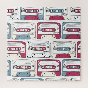Retro muziek cassettes: Rock achtergrond patroon Legpuzzel
