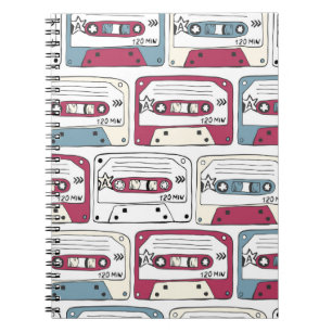 Retro muziek cassettes: Rock achtergrond patroon Notitieboek