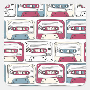 Retro muziek cassettes: Rock achtergrond patroon Vierkante Sticker