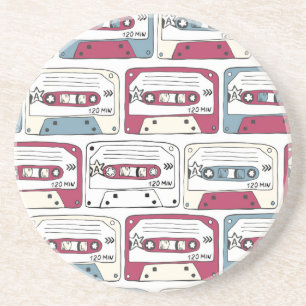 Retro muziek cassettes: Rock achtergrond patroon Zandsteen Onderzetter