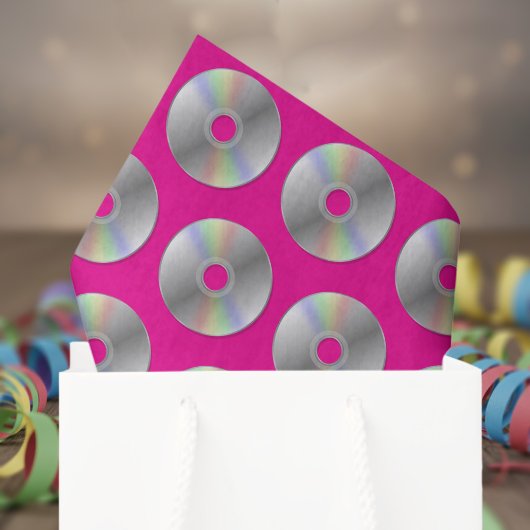 Retro Muziek CD's Patroon Hot Pink Tissue Paper Tissuepapier