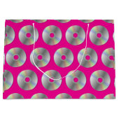 Retro Muziek CD's Patroon Hot Roze Grote Gift Bag Groot Cadeauzakje (Voorkant)