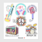Retro Muziek Collectie Waterdicht Sticker (Vel)