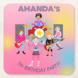 Retro muziek meisjes band Verjaardagsfeest Kartonnen Onderzetters
