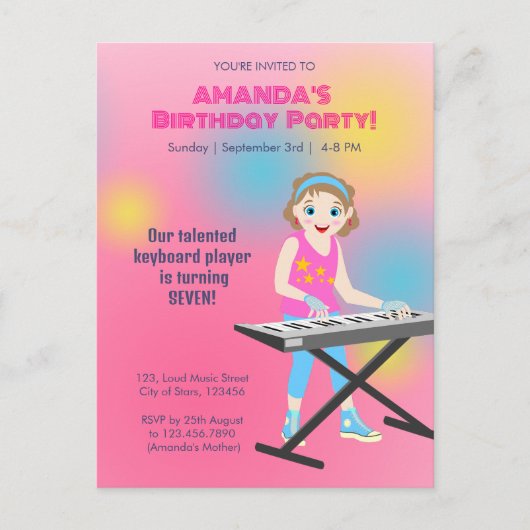 Retro muziek meisjes band Verjaardagsfeest Uitnodiging Briefkaart (Voorkant)