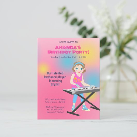 Retro muziek meisjes band Verjaardagsfeest Uitnodiging Briefkaart (Staand voorkant)