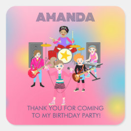 Retro muziek meisjes band Verjaardagsfeest Vierkante Sticker