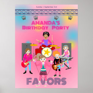 Retro muziek meisjesband Verjaardagsfeestje Poster